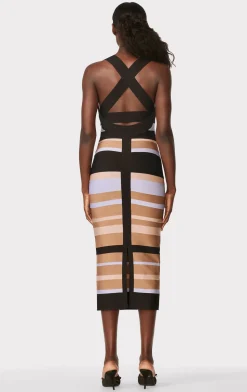 HERVÉ LÉGER X LAW ROACH STRIPED BANDAGE MIDI DRESS-Hervé Léger New