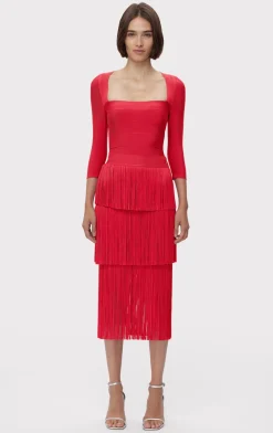 ICON LAYERED FRINGE MIDI SKIRT-Hervé Léger Fashion