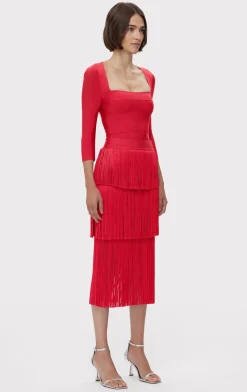 ICON LAYERED FRINGE MIDI SKIRT-Hervé Léger Fashion