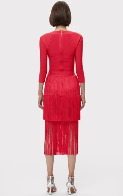 ICON LAYERED FRINGE MIDI SKIRT-Hervé Léger Fashion