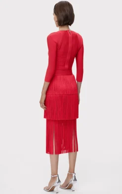 ICON LAYERED FRINGE MIDI SKIRT-Hervé Léger Fashion