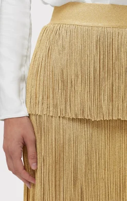 ICON METALLIC LAYERED FRINGE MIDI SKIRT-Hervé Léger Discount