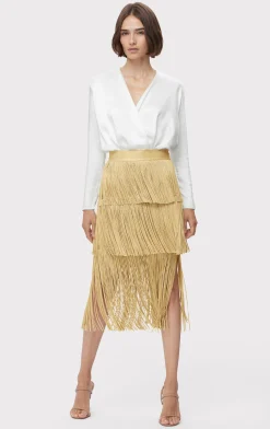 ICON METALLIC LAYERED FRINGE MIDI SKIRT-Hervé Léger Discount
