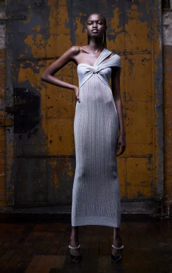 METALLIC TEXTURED RIB GOWN-Hervé Léger Shop