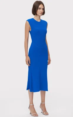 SHEER FLUTED STRIPE FLARE MIDI DRESS-Hervé Léger Best