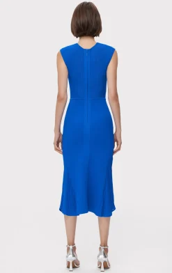 SHEER FLUTED STRIPE FLARE MIDI DRESS-Hervé Léger Best