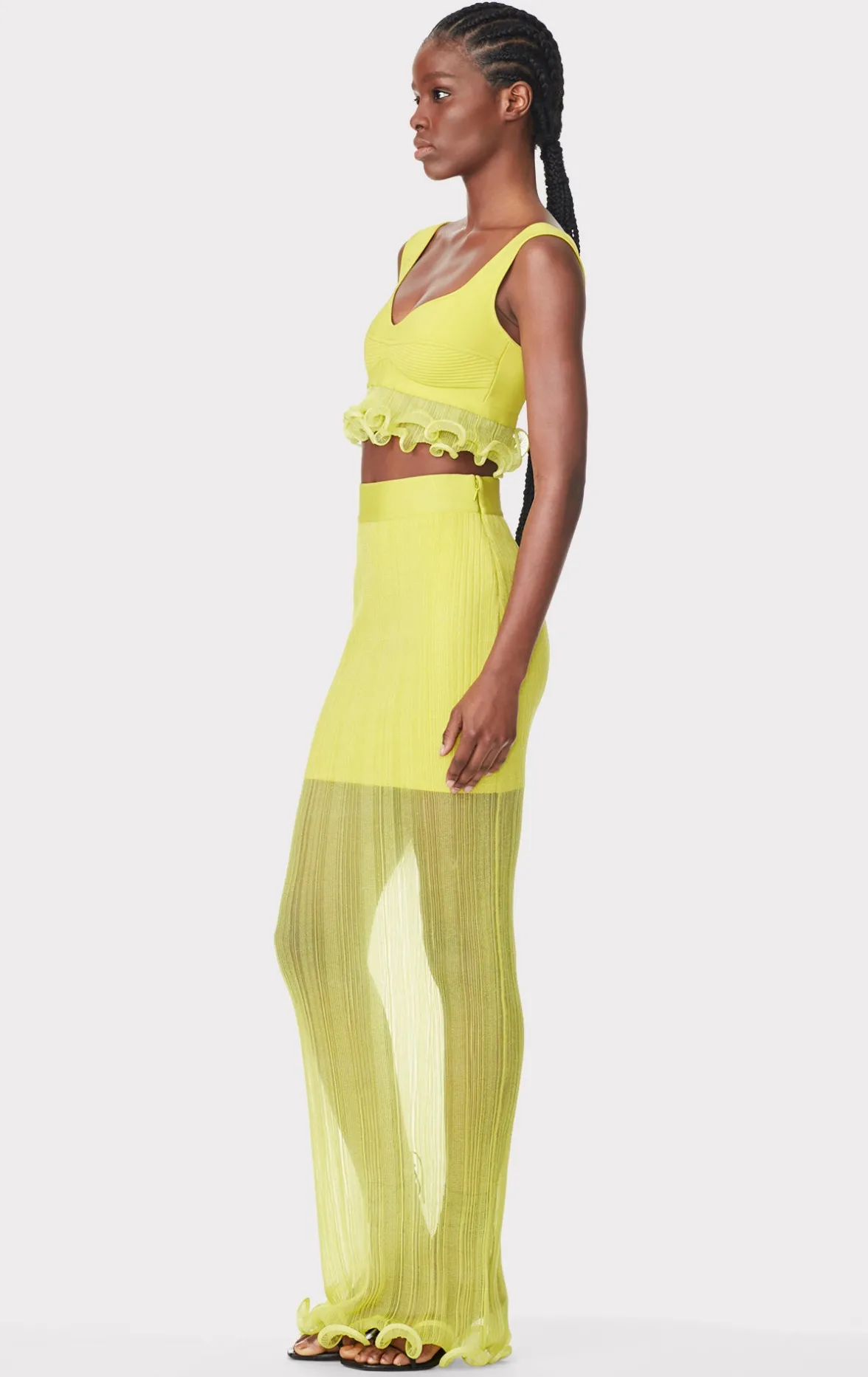 SHEER LAYERED MAXI SKIRT WITH RUFFLE-Hervé Léger Hot