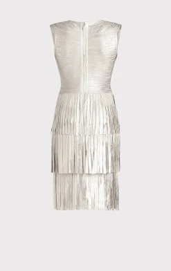 V NECK FOIL FRINGED MIDI DRESS-Hervé Léger Clearance